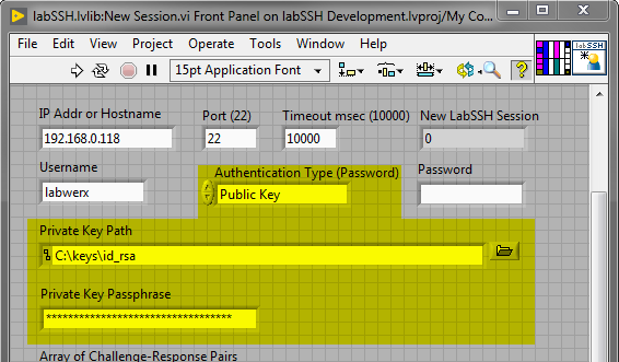 LabSSH New Session with Public Key Fields Highlighted